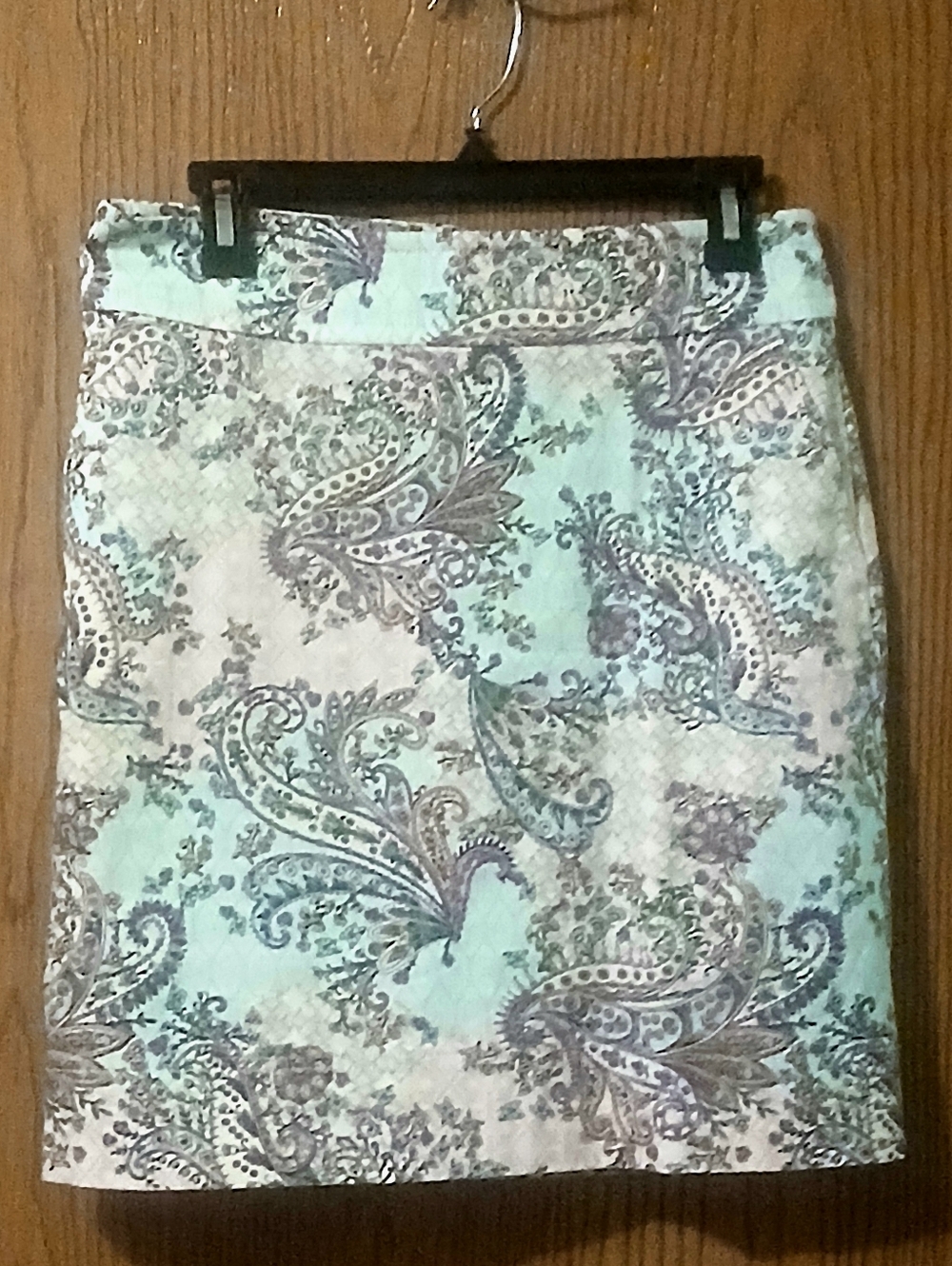 Talbots Mint and Brown Paisley Cotton Pencil Skirt Size 8P